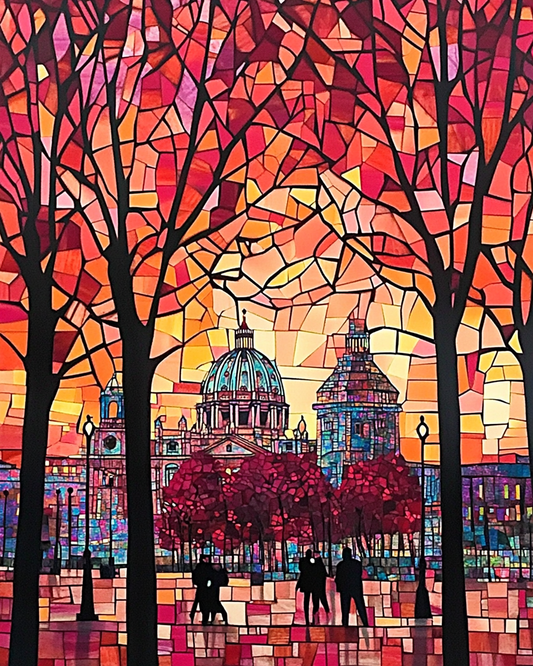 Mosaic - inspired Cityscape Illustration