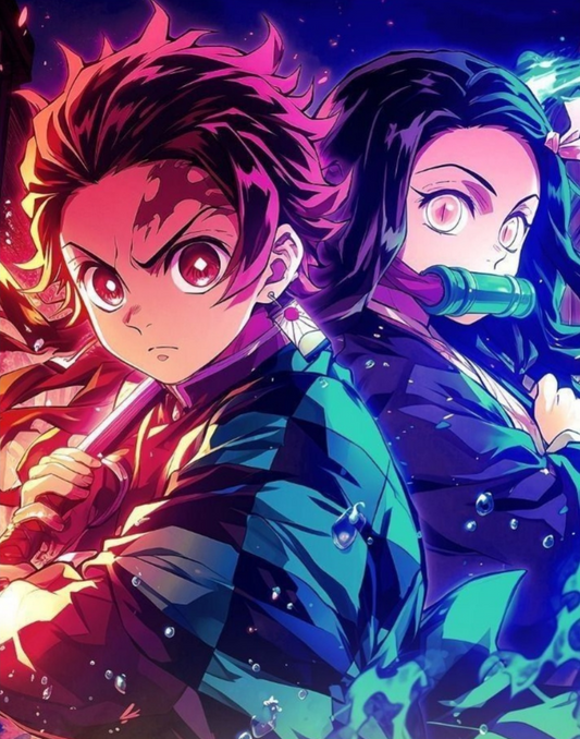 Demon Slayer Tanjiro and Nezuko Neon – Anime Diamond Painting