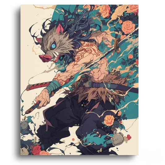 Demon Slayer Inosuke Floral Frenzy – Anime Paint By Numbers Kit