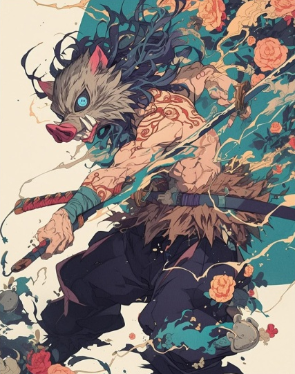 Demon Slayer Inosuke Floral Frenzy – Anime Paint By Numbers Kit