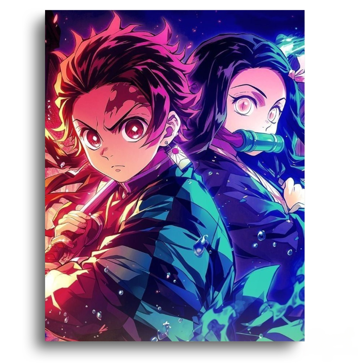 Demon Slayer Tanjiro and Nezuko Neon – Anime Diamond Painting